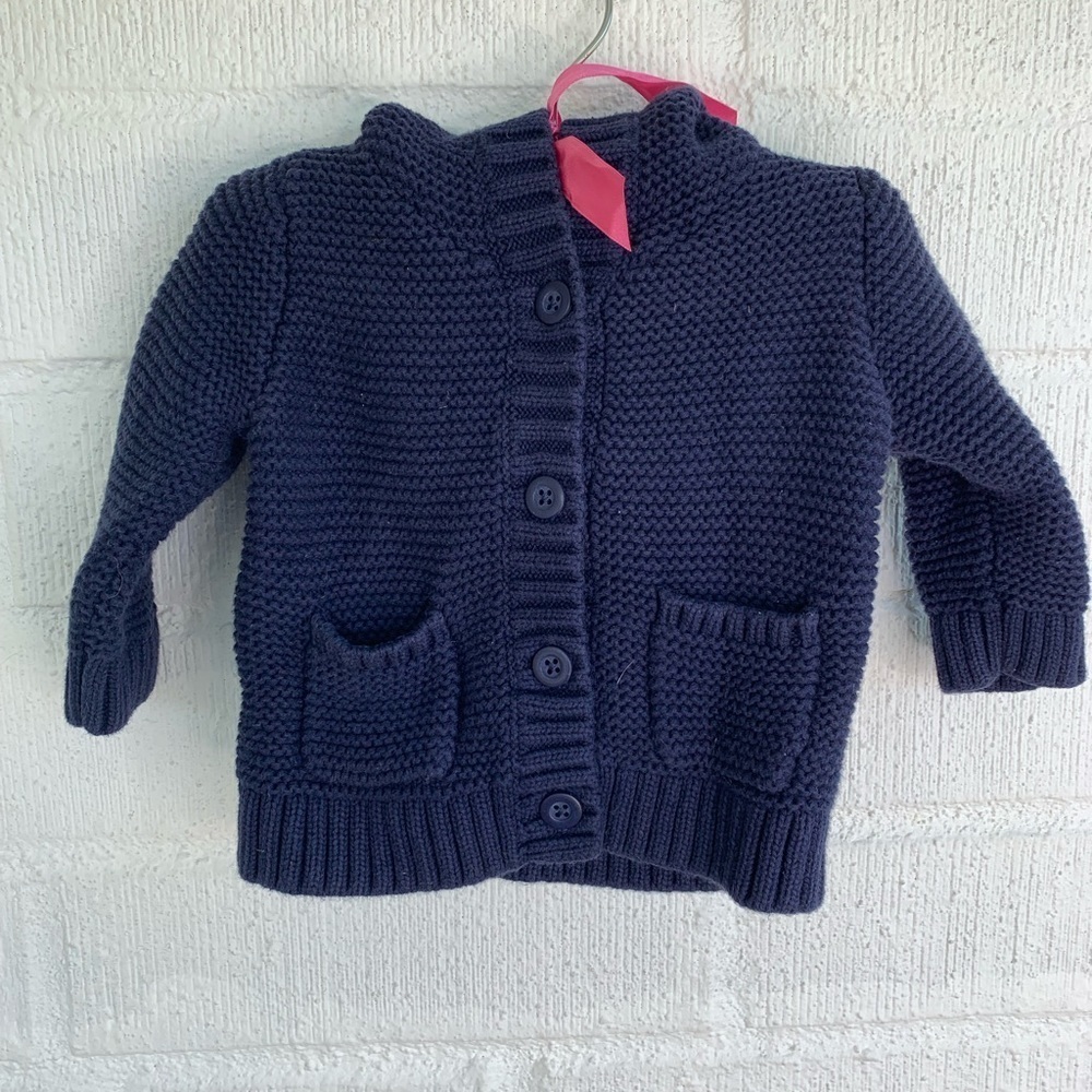 Gap Knit Teddy Bear Button Up Cotton Navy Jacket sz 3-6 months